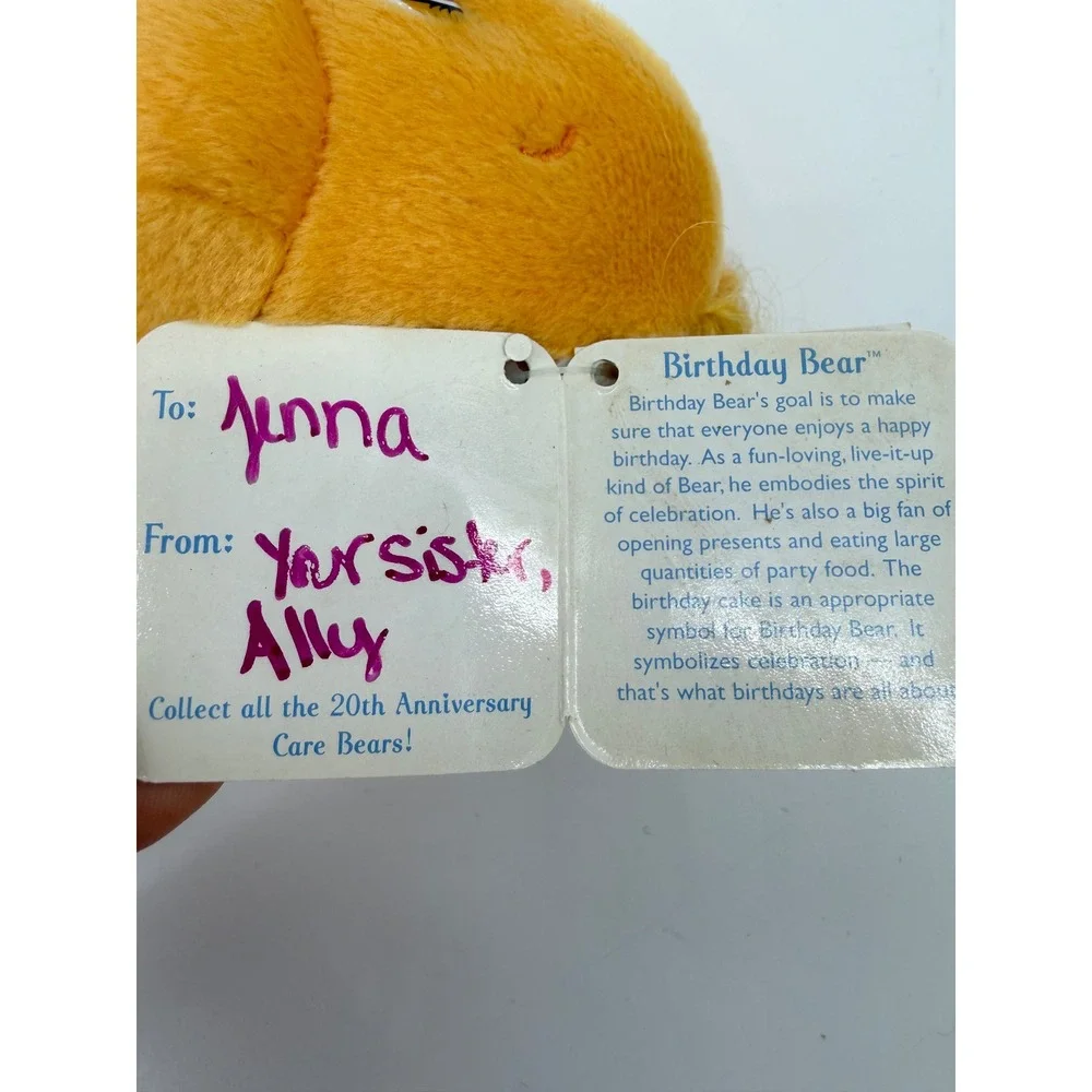 Care Bears 2002 Birthday Bear 20th Anniversary Plush Orange Cupcake Carlton Card